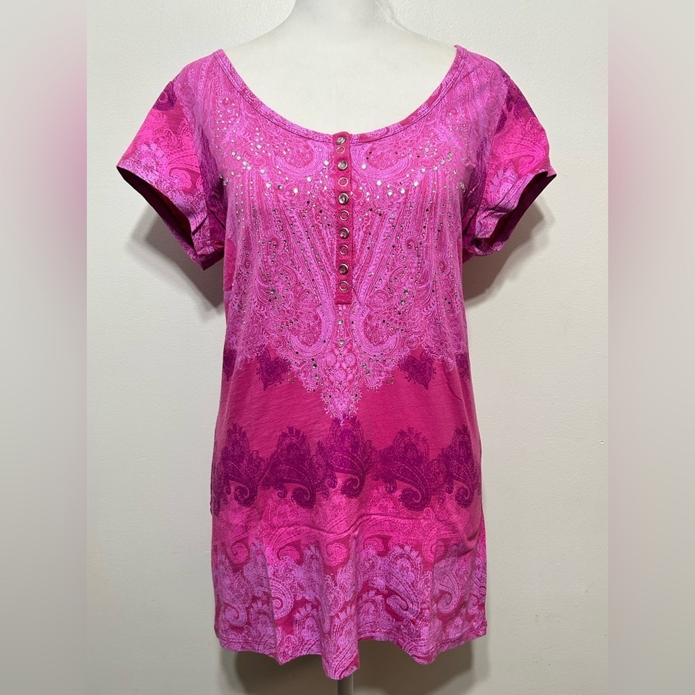 Y2K Paisley Bejeweled Baby Doll Tee Shirt by In Vain Womens Size Large